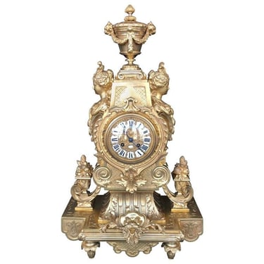 Large 19th Century French Doré Bronze Mantel Clock