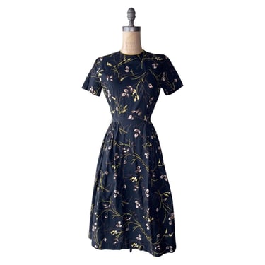 1950s black floral dress 