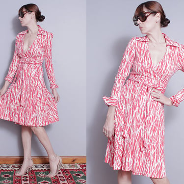 Vintage 1970's | Red & White | DIANE VON FURSTENBERG | Wrap | Made in Italy | Dress | S 