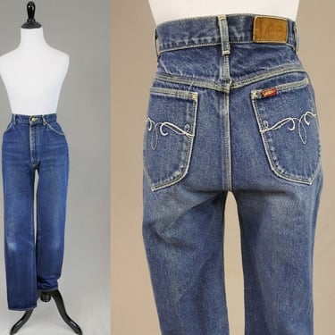 80s Lee Jeans - 26" waist - Embroidered Pockets - Vintage 1980s - 33.5" inseam Tall Long 