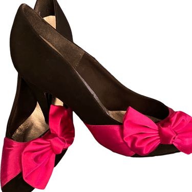 80s Black Pink Bow Prom Party Pumps Heels by The Pm Collection