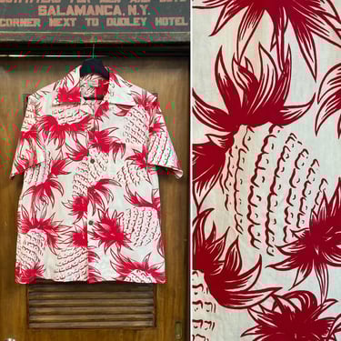 Vintage 1950’s “Shaheen’s” Atomic Pineapple Cotton Loop Collar Hawaiian Shirt, 1950’s Shirt, 50’s Vintage Clothing 