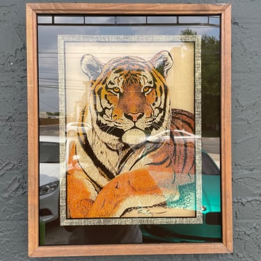 Large Wood Framed Tiger Art Signed