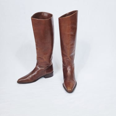 Italian 1990's Brown Leather Riding Boots I Sz 6.5 B 
