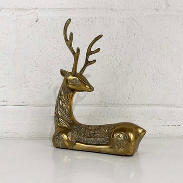 Vintage Brass Deer Reindeer Mid-Century Hollywood Regency Home Décor Holiday Christmas Figure Buck Doe Antler 1960s 60s MCM 