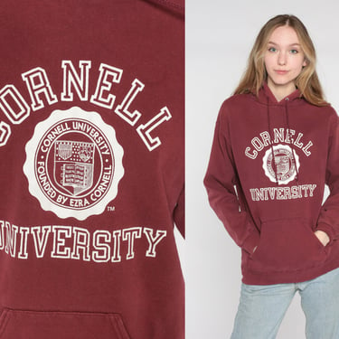 Cornell University Sweatshirt 90s Red College Hoodie Ithaca New York Bears Hooded Sweatshirt Ivy League Sweater Sports Vintage 1990s Medium 
