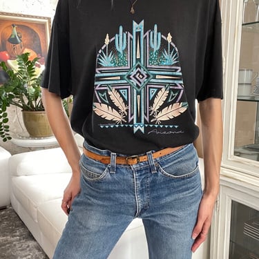80s 90s Tshirt / Black Novelty Cactus Printed Shirt / Southwest Sunset Shirt / Arizona Tourist Tshirt / Unisex 