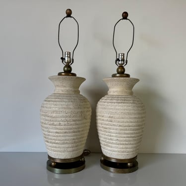 1980s Vintage Ribbed Design Ceramic  Table Lamps - a Pair 