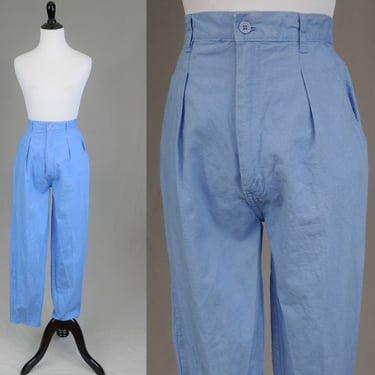 80s Light Blue Pants - 28" waist - Pleated Front - High Rise - Tapered Leg - Hunter's Glen - Vintage 1980s - 29.5" inseam 
