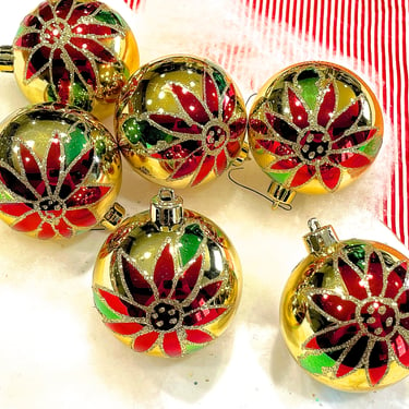VINTAGE: 6pcs - 1990s Metallic Plastic Ornaments - Colorful Ornaments - Christmas Decor - Holiday Decor - SKU Tub 00030587 