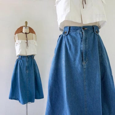 full denim skirt - 29-30 - vintage womens blue jean 90s y2k minimal casual weekend below knee skirt 