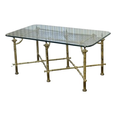 Vintage Hollywood Regency Faux Bamboo Brass Coffee Table 