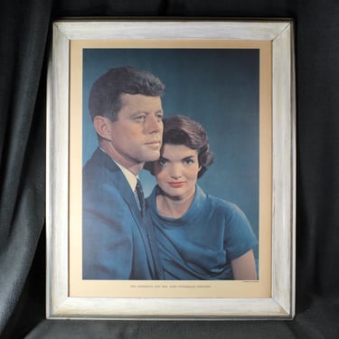 Vintage, Framed John & Jackie Kennedy Photographic Portrait Poster | Circa 1960s | John F. Kennedy Presidential Portrait 23" x 19" 