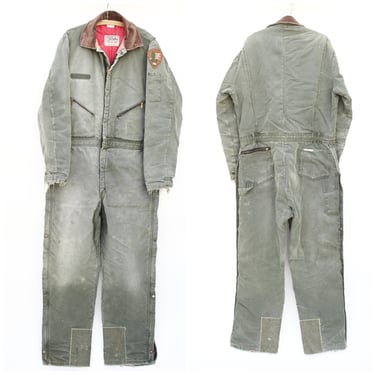 Vintage 70's / 80's Heavy Insulated Coveralls - Forest Service - Thoroughly Worn in / Distressed - Repaired with Custom Quilted Patches, 46T 