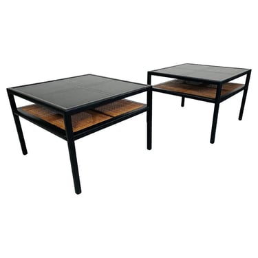 Ebony Michael Taylor for Baker Square Walnut & Cane Side Or Occasional Tables 