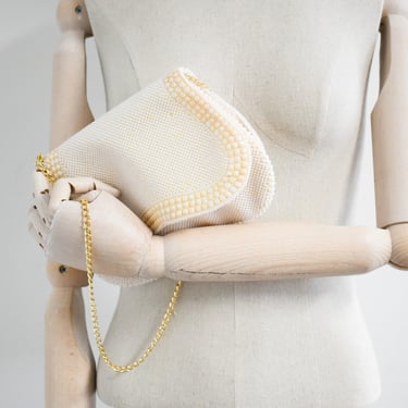 1960s Cream Plastic Bead Shoulder Bag 