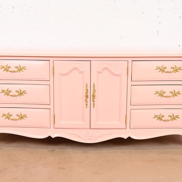 White Furniture French Provincial Louis XV Pink Lacquered Triple Dresser, Newly Refinished