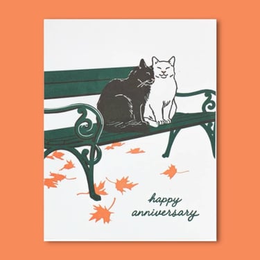 Cats On A Bench Anniversary Greeting Card