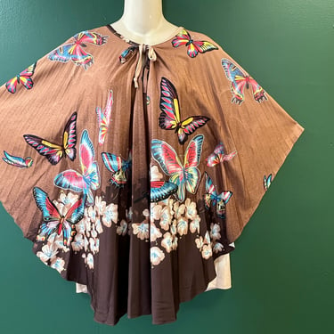 butterfly caftan blouse vintage boho botanical floral trapeze tunic OSFM 