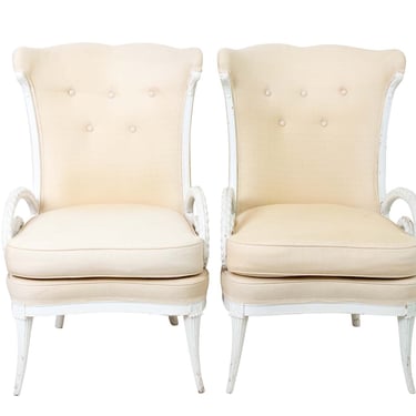 Pair of White Hollywood Regency Chairs