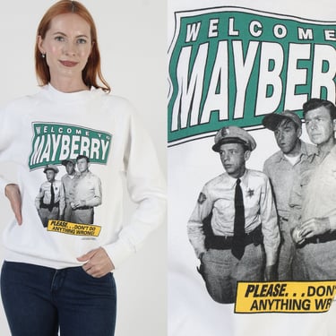 Welcome To Mayberry Sweatshirt 1993 Andy Griffith Show Shirt 90s White 50 50 TV Show Jumper 