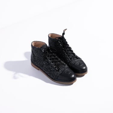 CHANEL Navy & Black Tweed Boots (Sz. 38.5)