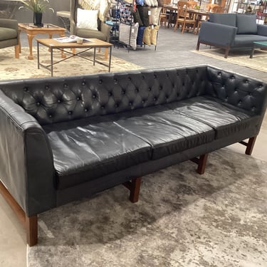 Tufted Black Leather Sofa