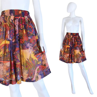 1990s Vibrant Color Abstract Print Skirt - 90s Abstract Print Skirt - 90s Exotic Print Skirt - 90s Yellow Skirt - 90s Red Skirt | Size Small 