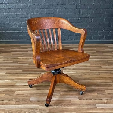 Vintage Arts & Craft Oak Swivel Office Desk Chair, c.1960’s 