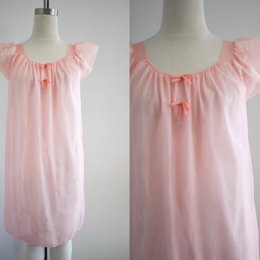 1960s Coral Pink Chiffon Night Gown 