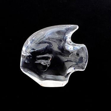 Vintage 1980s Modernist Fine Art Glass Crystal Fish Figurine Sculpture Paperweight by Goebel Germany 1986 