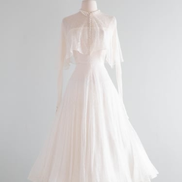 Ethereal 1950's Ceil Chapman Ivory Lace Tea Length Wedding Dress With Jacket / Small