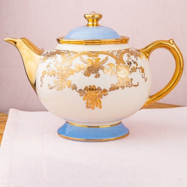 Vintage English Blue &amp; Gold Teapot