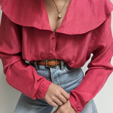 Vintage Tulip Collared Silk Blouse