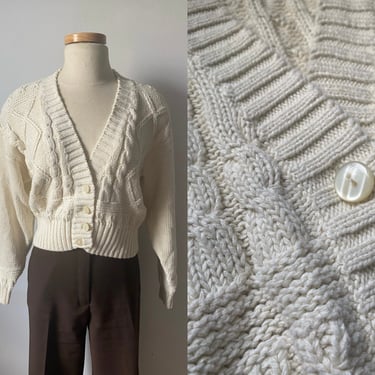 80s Cropped Cable Knit Cardigan 