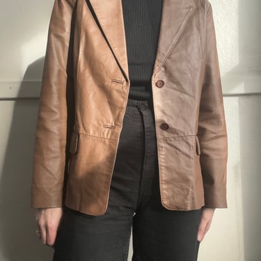 Vintage light brown leather blazer womens m/l 
