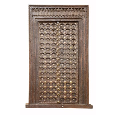 106”h Antique Teak Carved Wood Indian Doors with Frame from Terra Nova Designs Los Angeles 