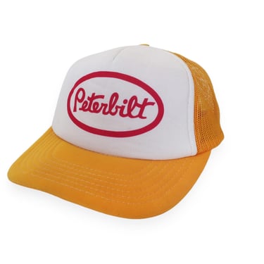 vintage trucker hat / Peterbilt hat / 1980s Peterbilt logo yellow trucker hat snapback cap 