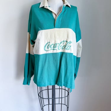 Vintage Teal Coca Cola Rugby Shirt / L 