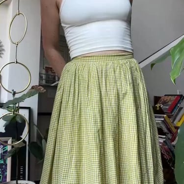 VTG 60s Green Gingham Full Midi Skirt 