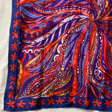 Vintage 70s BOHO ABSTRACT Square Scarf / Rolled Edges 