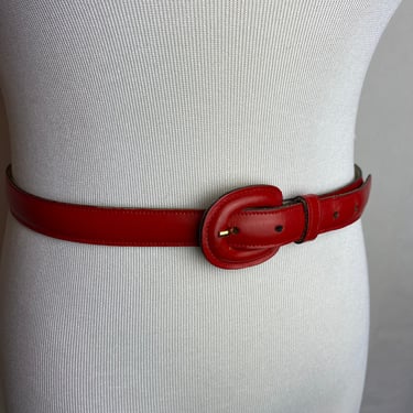 Vintage 90’s red leather dress belt~ great quality thin/ skinny dress belt~ Calderon 1990’s boho trendy quality women’s size Medium 27+ 