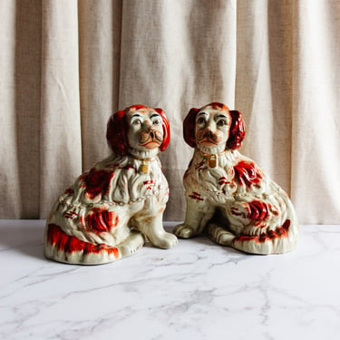 pair of antique Staffordshire King Charles spaniels