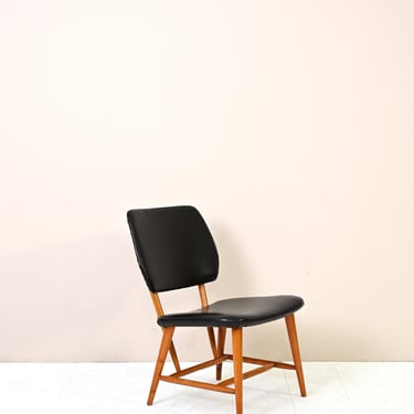 Scandinavian Armchair in Black Leather for Living Room, MidCentury Vintage Original Retro Danish Design 