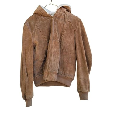 Sherpa Coat Suede Leather Women's Size 13/14 Foxmoor Zip Closure Pockets Hooded 