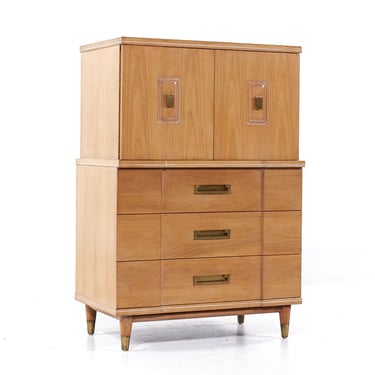 John Widdicomb Mid Century Walnut and Brass Highboy Dresser - mcm 