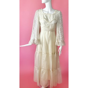 The Birkin Gown; 1970s Bell Sleeve Wedding Gown 