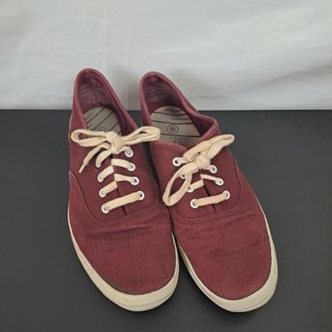 Vintage 80s Burgundy Canvas Sneakers, Size 8 