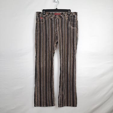 Vintage 2000s Low Rise Striped Corduroy Flare Pants, Size Large 