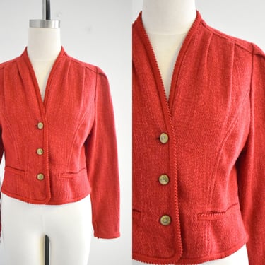 1980s Geiger Red Cotton/Linen Blend Jacket 